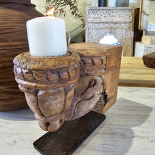 Load image into Gallery viewer, Carved Vintage Indian Candle Sconce On Iron Stand