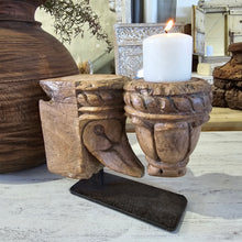 Load image into Gallery viewer, Carved Vintage Indian Candle Sconce On Iron Stand