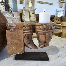 Load image into Gallery viewer, Carved Vintage Indian Candle Sconce On Iron Stand