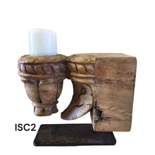 Load image into Gallery viewer, Carved Vintage Indian Candle Sconce On Iron Stand