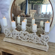 Load image into Gallery viewer, 5 Pillar Carved Candelabra Centrepiece