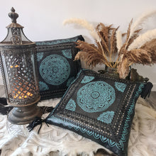 Load image into Gallery viewer, Bohemian Dreaming Black Leather Mandala Cushion Cover