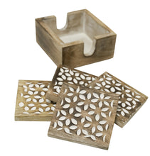 Load image into Gallery viewer, Carved Floral Coasters In Caddy (set of 4)