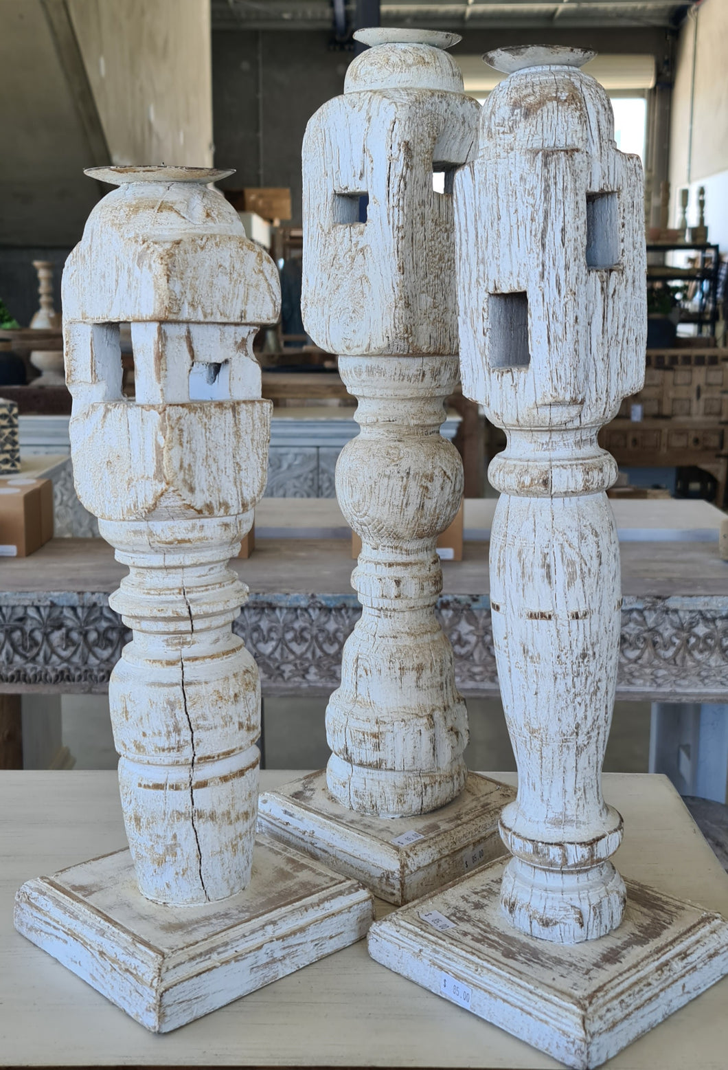 Trio of Vintage Charpoi Candle Stands