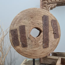 Load image into Gallery viewer, Indian Antique Wooden Wheel On Stand #1
