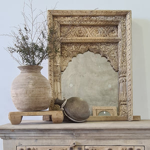 Vintage Indian Carved Mehrab Mirror