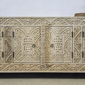 Hand-Carved Entertainment Media Console Unit - Bleached