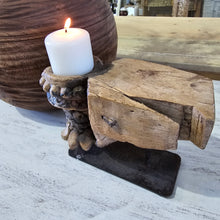Load image into Gallery viewer, Carved Vintage Indian Candle Sconce On Iron Stand
