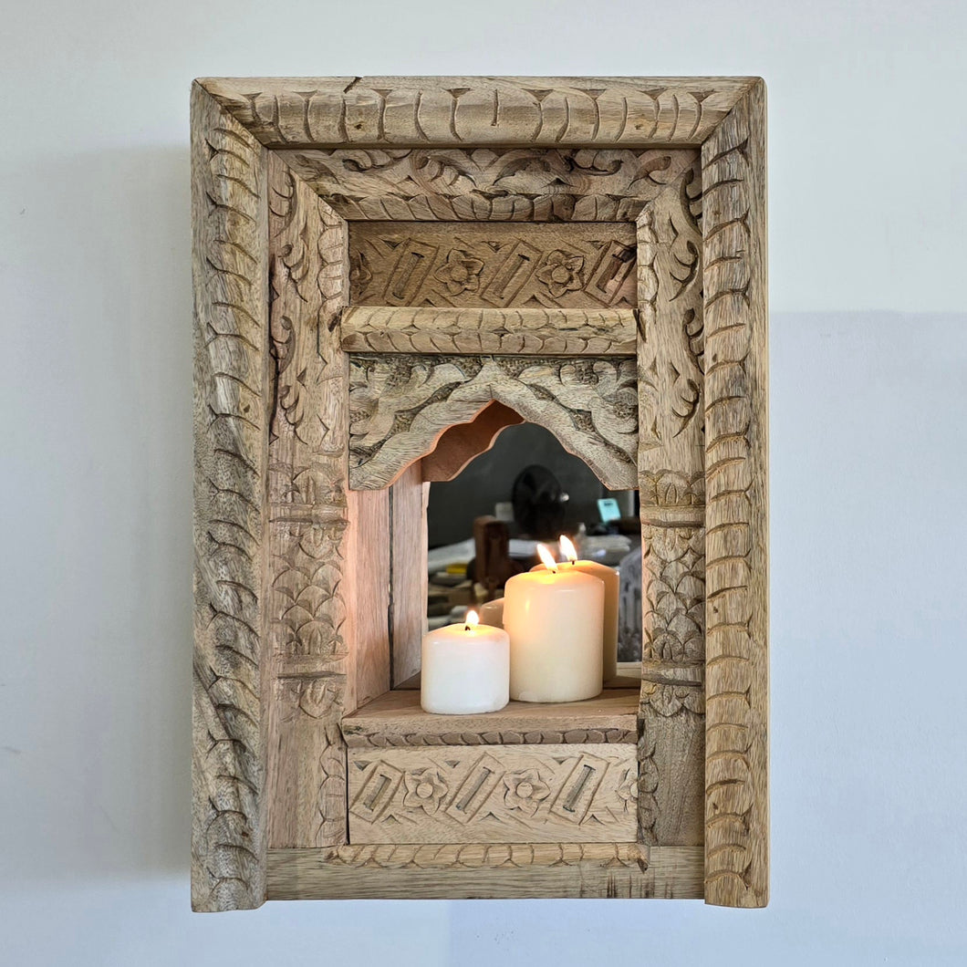 Hand Carved Indian Altar with Temple Mirror