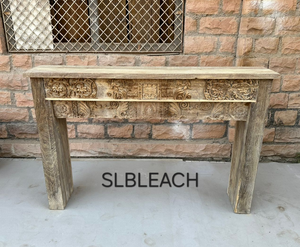 Bleached Slimline Vintage Indian Carved Console Hall Table #24