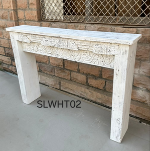 White Slimline Vintage Indian Carved Console Hall Table