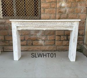 White Slimline Vintage Indian Carved Console Hall Table