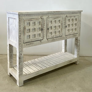 Hand-carved 3 Door Vintage Indian Console Table Cabinet