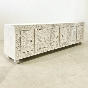 Hand-Carved Entertainment Media Console Unit - White