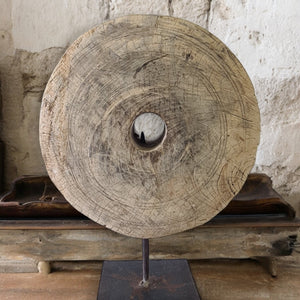 Indian Antique Wooden Wheel On Stand #3