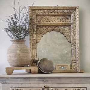 Vintage Indian Carved Mehrab Mirror