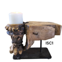 Load image into Gallery viewer, Carved Vintage Indian Candle Sconce On Iron Stand
