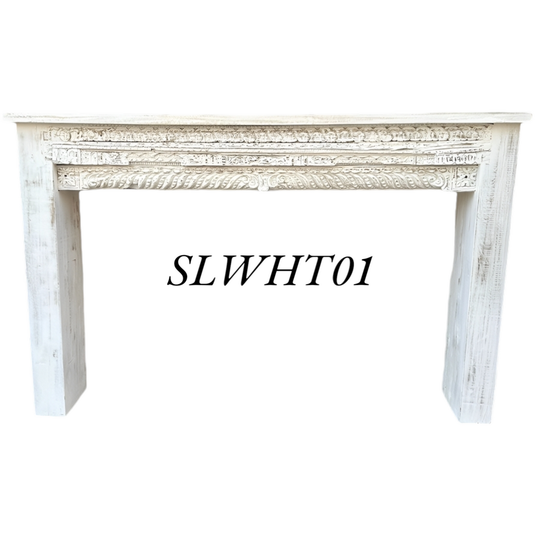 White Slimline Vintage Indian Carved Console Hall Table