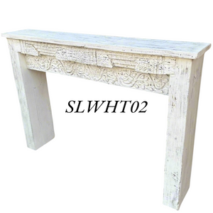 White Slimline Vintage Indian Carved Console Hall Table