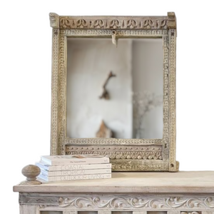 Vintage Hand Carved Indian Window Frame Mirror