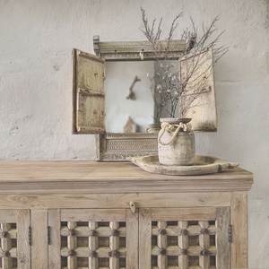Vintage Hand Carved Indian Window Shutter Mirror