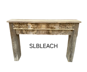 Bleached Slimline Vintage Indian Carved Console Hall Table #24