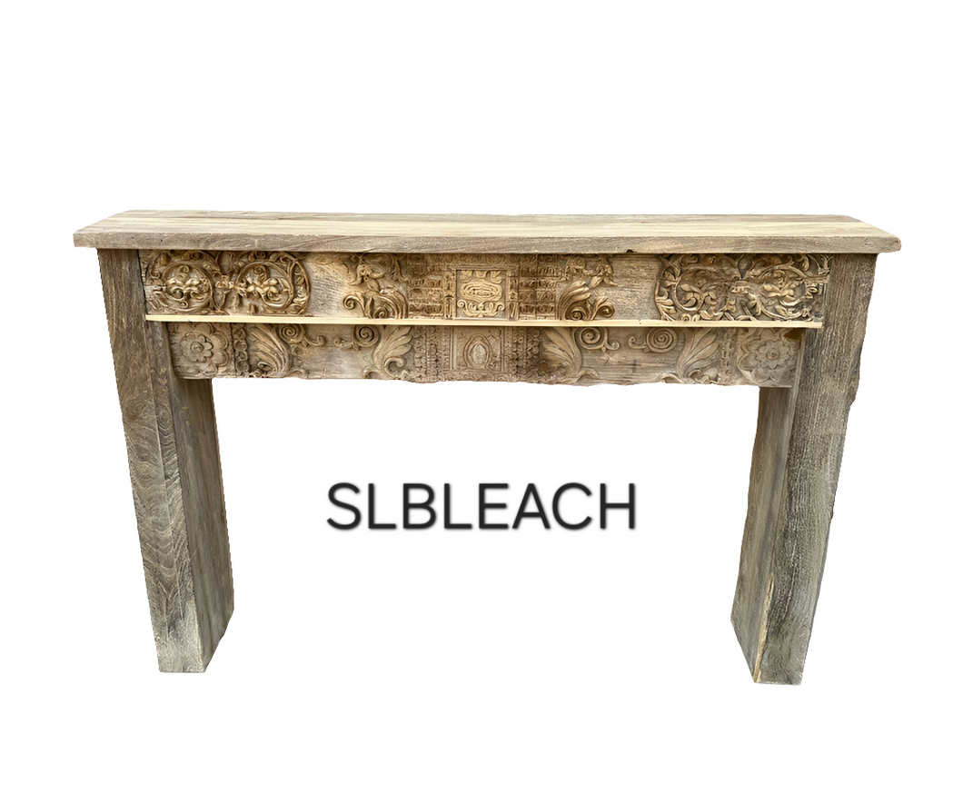 Bleached Slimline Vintage Indian Carved Console Hall Table #24