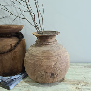 Large Vintage Indian Wooden Pot