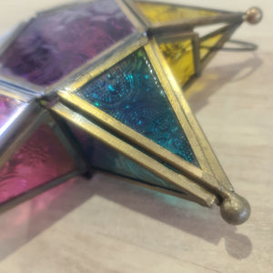 Small Brass & Glass Star Tealight Lantern