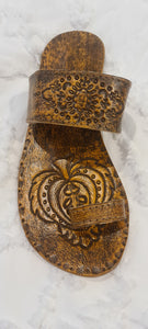 Hand tooled leather boho sandals (available in sizes 38, 39, 40, 41)
