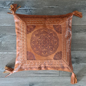 Bohemian Dreaming Tan Leather Mandala Cushion Cover