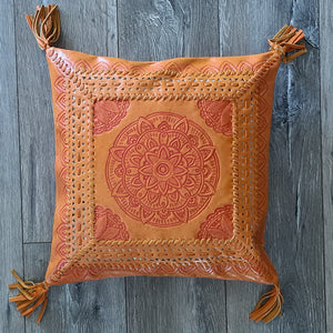 Bohemian Dreaming Burnt Orange Leather Mandala Cushion Cover