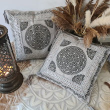 Load image into Gallery viewer, Bohemian Dreaming Soft Grey Leather Mandala Cushion Cover
