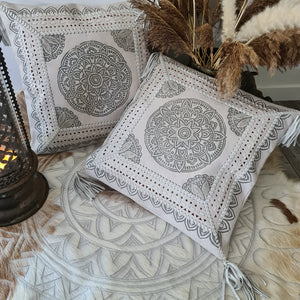 Bohemian Dreaming White Leather Mandala Cushion Cover