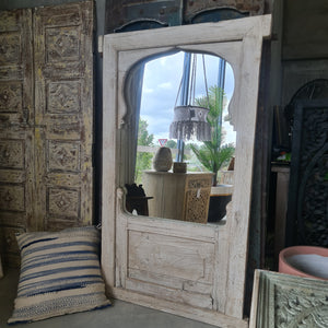 White Vintage Indian Window Frame Mirror
