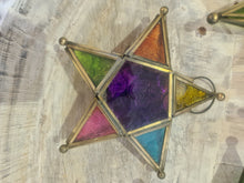 Load image into Gallery viewer, Small Brass &amp; Glass Star Tealight Lantern
