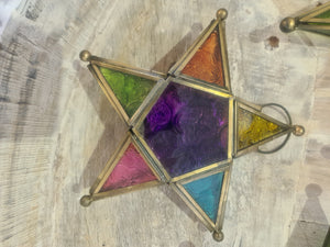 Small Brass & Glass Star Tealight Lantern