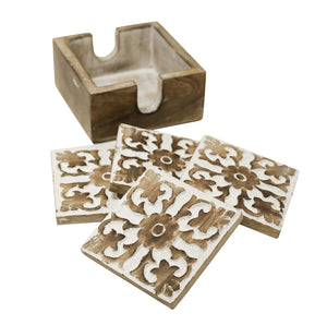Carved Moroccan Coasters In Caddy (set of 4)