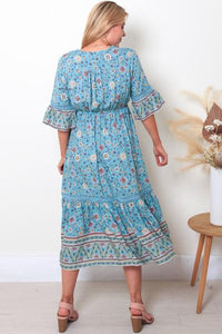 Rebecca 3/4 Sleeve Long Midi Dress