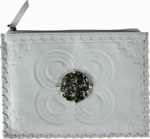 Leather Embossed Purse With Metal Medallion