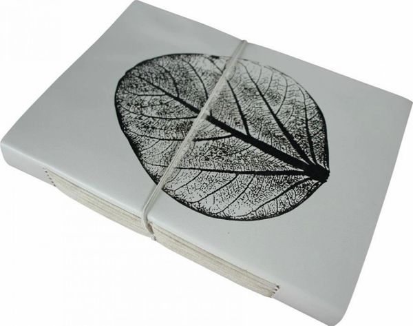 Leather Bound Notebook With Silver Embossed Leaf – Boho Temple