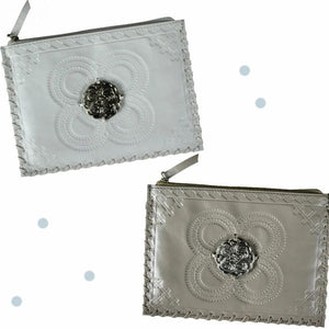 Leather Embossed Purse With Metal Medallion